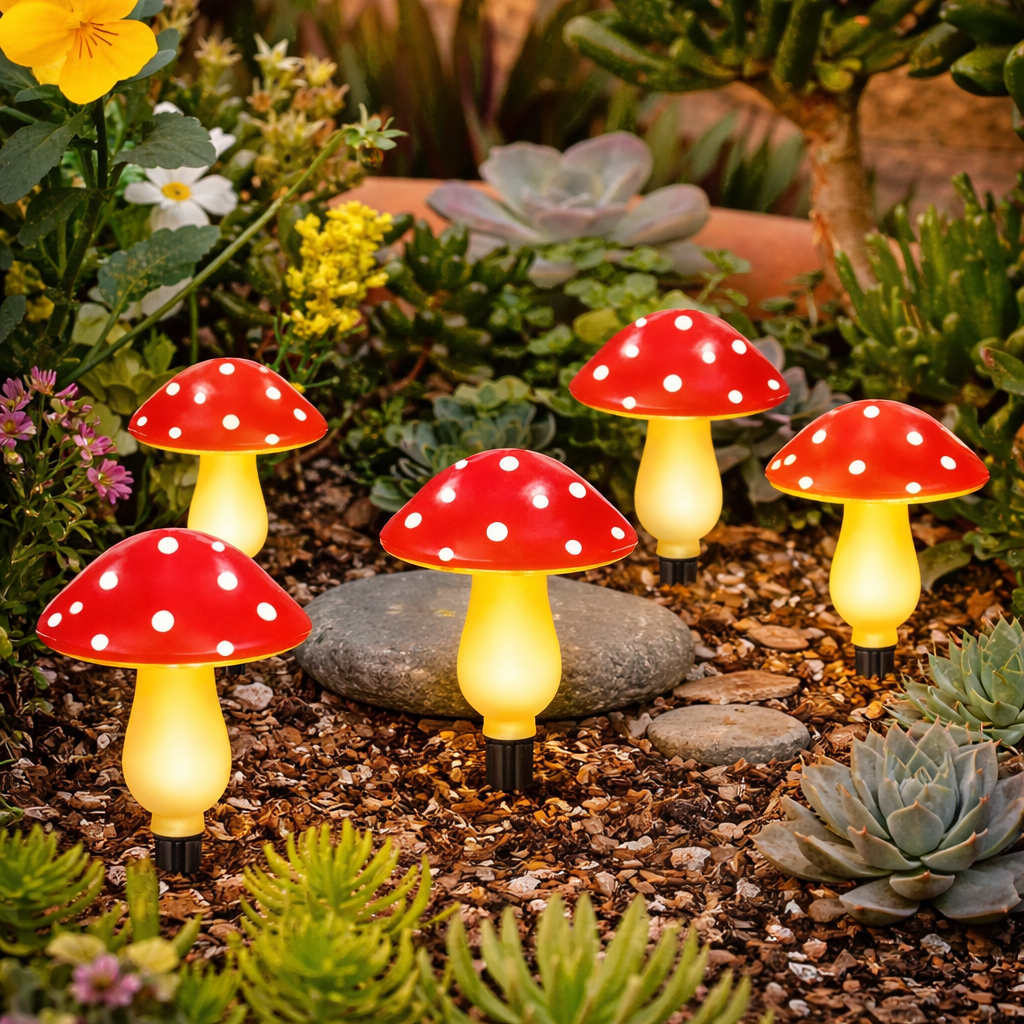 LumosMushrooms | Whimsical Solar Garden Lights Set with Dusk Sensor