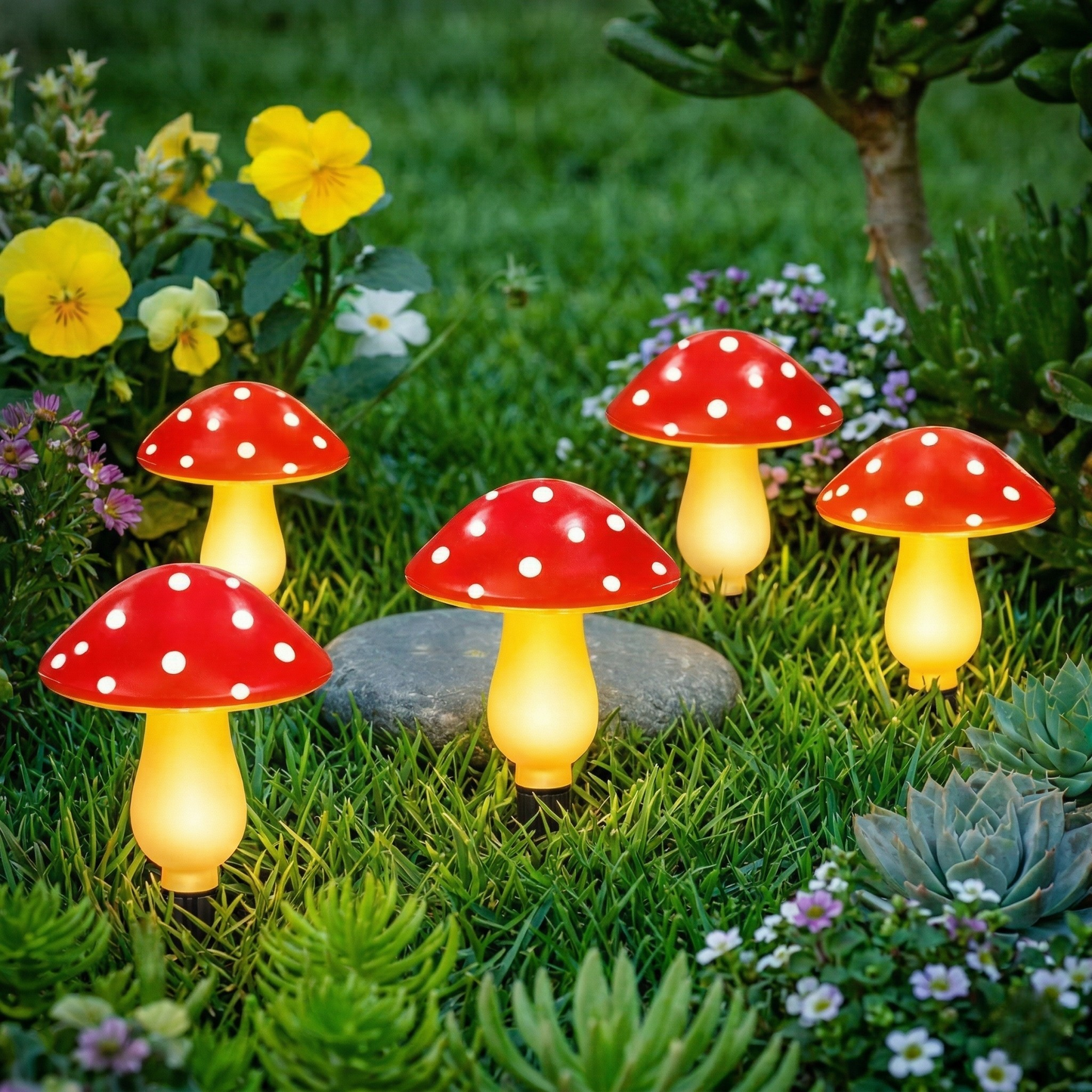 LumosMushrooms | Whimsical Solar Garden Lights Set with Dusk Sensor